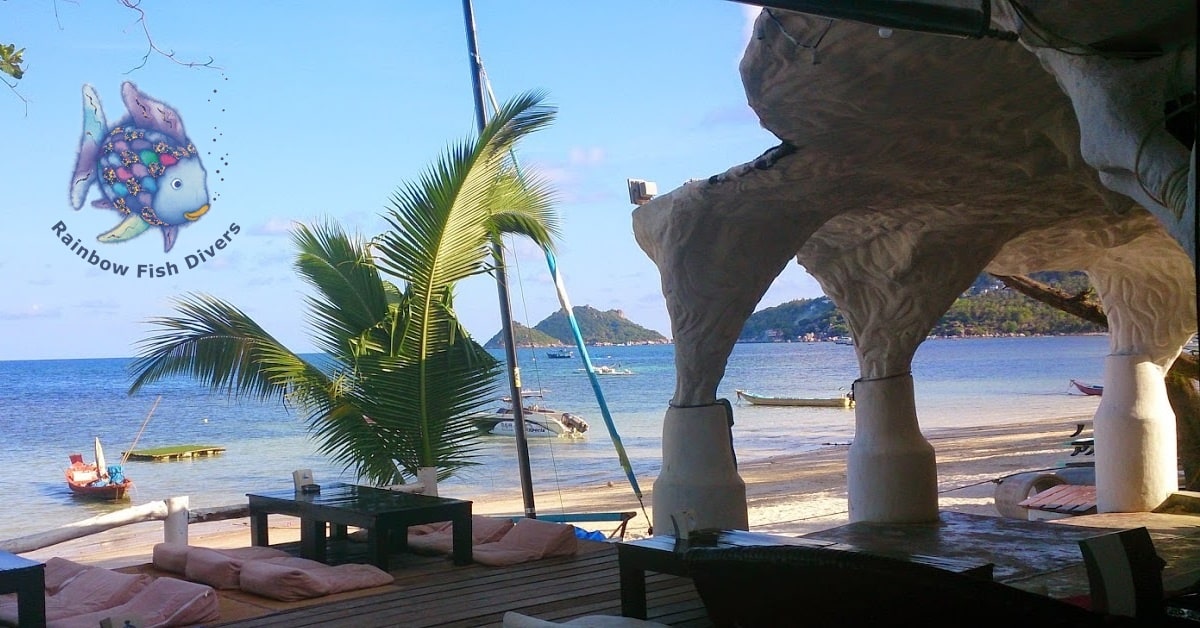 View from Rainbow Fish Divers to the beach and to Koh Nang Yuan.
