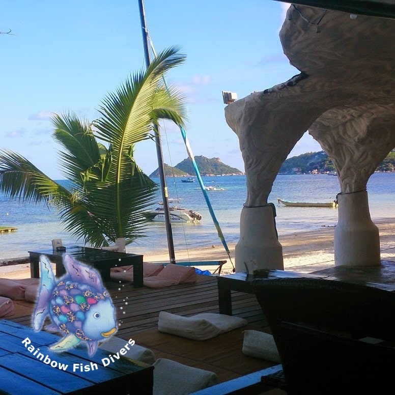 View from Rainbow Fish Divers to the beach and to Koh Nang Yuan.